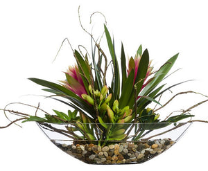 Tropical Bromeliads Yacht Silks Centerpiece Arrangement - Nautical Luxuries