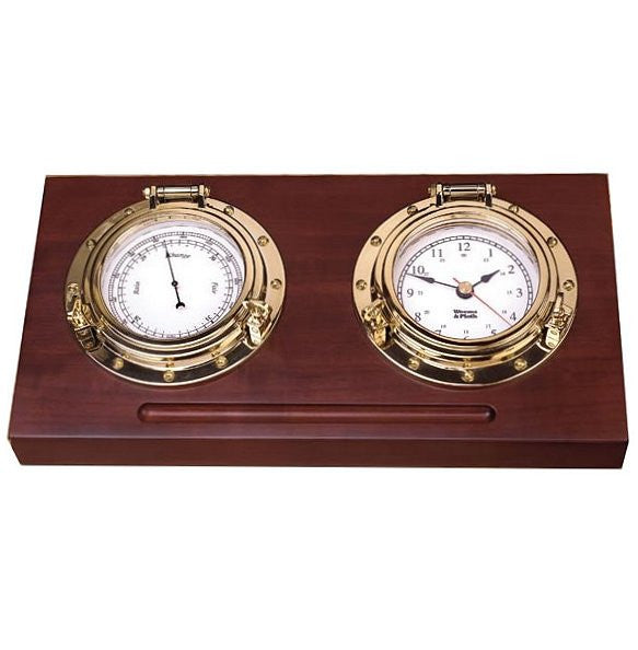 Weems & Plath Porthole Clock & Barometer Desk Set - Nautical Luxuries