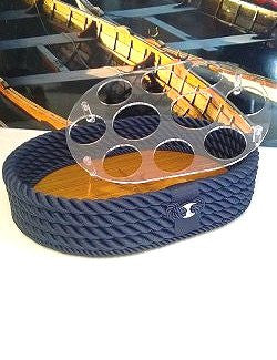 Italian Teak Inlay Rope Serving Trays - Nautical Luxuries